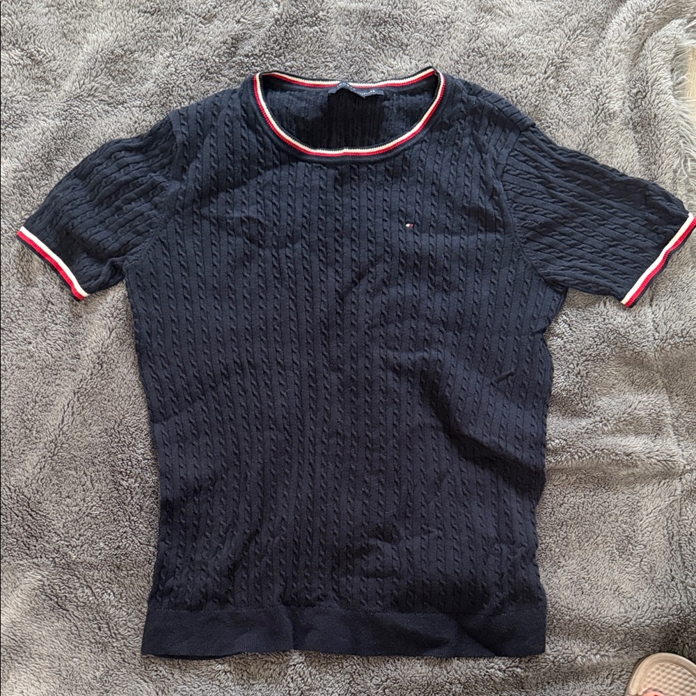 Tommy Hilfiger Navy Textured Short Sleeve Tee